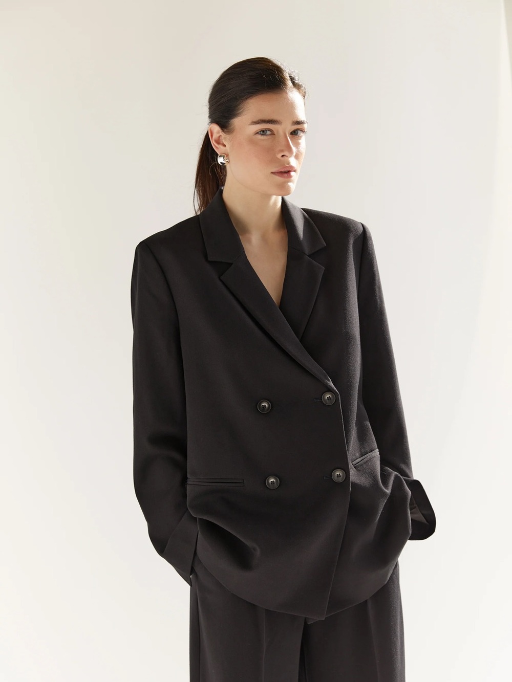 Oak + Fort Oversized Classic Black Double-Breasted Women's Blazer